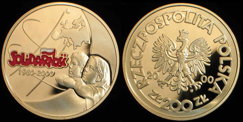 Polska, 200 Złotych 2000, 20 Lat Solidarności, Au 0.900