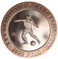Hiszpania, 2000 Pesetas 1990 Olimpiada Sport Piłka Nożna Ag 
