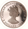 Cayman Islands, 2 Dollars 1994 Żaglowiec Marynistyka Ag