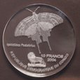 Kongo, 10 Francs 2004 Motyl Paź żeglarz Zwierzęta Akryl