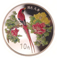 Chiny, 10 Yuan 1999 Ptak i Kwiaty Kolor Zwierzęta Ag 