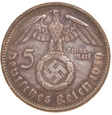 Niemcy. III Rzesza, 5 Reichsmark 1939 G Hindenburg Rzadszy Rocznik Ag