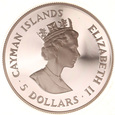 Cayman Islands, 5 Dollars 1988 Żaglówki Marynistyka Ag