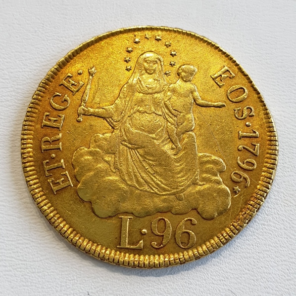 Złota moneta Genua 96 lir 1796