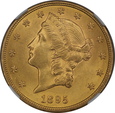 USA, 20 Dolarów Liberty Head 1895 rok, NGC MS 63