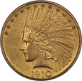 USA, 10 Dolarów Indian Head 1910 rok, AU 58 PCGS