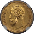 Rosja, Mikołaj II, 5 Rubli 1902 AP rok, NGC MS 63