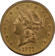 USA, 20 Dolarów Liberty Head 1877 S rok, PCGS AU 55 