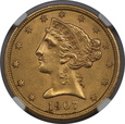 USA, 5 Dolarów Liberty Head 1907 rok, NGC, /K3/