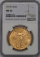 USA, 20 Dolarów St. Gaudens 1915 S rok,  NGC MS 63