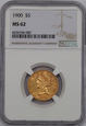 USA, 5 Dolarów Liberty Head 1900 rok, MS 62 NGC, /K8/