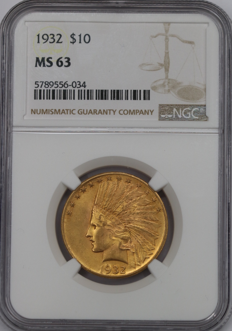 USA, 10 Dolarów Indian Head 1932 rok, MS 63 NGC
