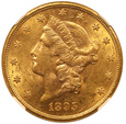 USA 20 Dolarów 1895 S  Rok NGC MS61/FO/