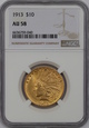 USA, 10 Dolarów Indian Head 1913 rok, AU 58 NGC