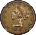USA, 10 Dolarów Liberty Head 1906 D rok, AU 58 NGC, /K5/