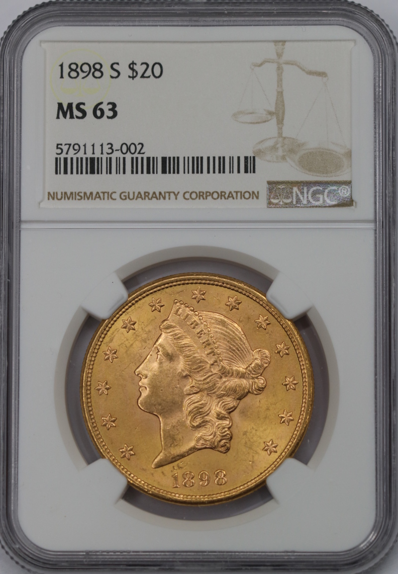 USA, 20 Dolarów Liberty Head 1898 S rok, NGC MS 63