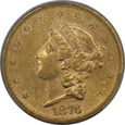 USA, 20 Dolarów Liberty Head 1876 S rok, PCGS AU 55
