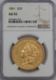 USA, 20 Dolarów Liberty Head 1861 rok,  NGC AU 55