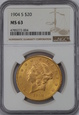 USA, 20 Dolarów Liberty Head 1904 S rok, NGC MS 63