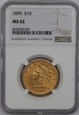 USA, 10 Dolarów Liberty Head 1899 rok, MS 62 NGC