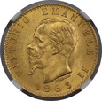 Włochy, 20 Lirów Wiktor Emanuel II 1863 T rok, MS 64 NGC, /K8/
