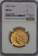 USA, 10 Dolarów Indian Head 1912 rok, NGC MS 61