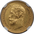 Rosja, Mikołaj II, 5 Rubli 1902 AP rok, NGC MS 63