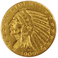 USA  5 Dolarów 1909 rok. Indianin /K 35 /ok. XF45