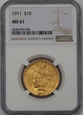 USA, 10 Dolarów Indian Head 1911 rok, NGC MS 61