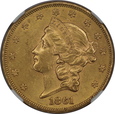 USA, 20 Dolarów Liberty Head 1861 rok, AU 58 NGC,   /K5/