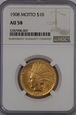 USA, 10 Dolarów Indian Head 1908 MOTTO rok, AU 58  NGC, /K4/