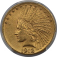 USA, 10 Dolarów Indian Head 1912 rok,  AU 53 PCGS