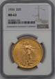 USA, 20 Dolarów St. Gaudens 1926 rok,  NGC MS 63