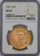 USA, 20 Dolarów St. Gaudens 1922 rok,  NGC MS 65