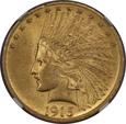 USA, 10 Dolarów Indian Head 1915 rok, NGC AU 58 