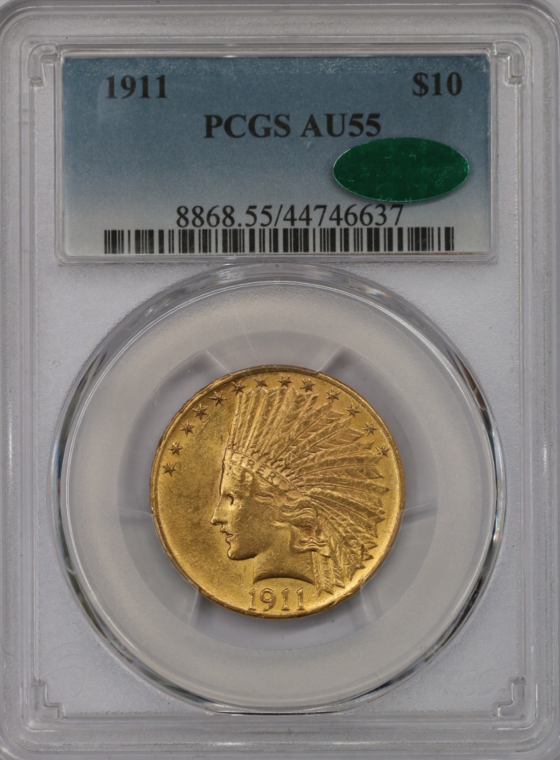 USA, 10 dolarów Indian Head 1911 rok, AU 55 PCGS, /K7/