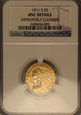 USA 5 Dolarów 1911 S Indianin rok NGC UNC DETAILS Rzadki Rocznik