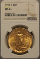 USA 20 Dolarów 1910 S rok  NGC MS 61 