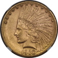 USA, 10 Dolarów Indian Head 1910 D rok, NGC MS 63