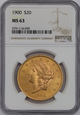 USA, 20 Dolarów Liberty Head 1900 rok, MS 63 NGC 