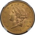 USA, 20 Dolarów Liberty Head 1900 rok, MS 63 NGC 