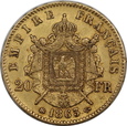 Francja, 20 Franków Napoleon III 1863 BB rok 