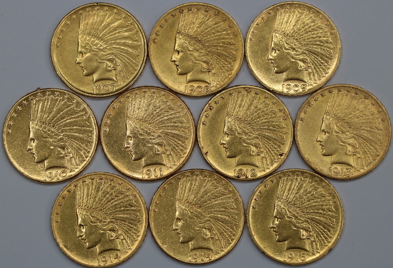 USA, 10 Dolarów Indian Head KAŻDA INNA lata 1907-1915