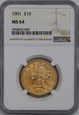 USA, 10 Dolarów Liberty Head 1901 rok, MS 64 NGC