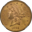 USA, 20 Dolarów Liberty Head 1896 S rok, NGC MS 63