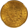 Kuba 20 Peso 1915 rok NGC MS 60