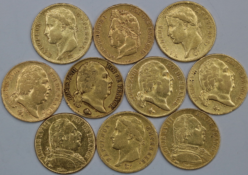 Francja, 20 franków lata 1811-1834, 10sztuk