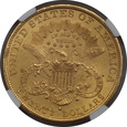 USA, 20 Dolarów Liberty Head 1890 S rok, NGC 