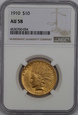 USA, 10 Dolarów Indian Head 1910 rok, AU 58 NGC