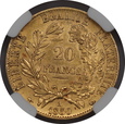 Francja, 20 franków 1850 A rok, NGC AU 58, /K11/